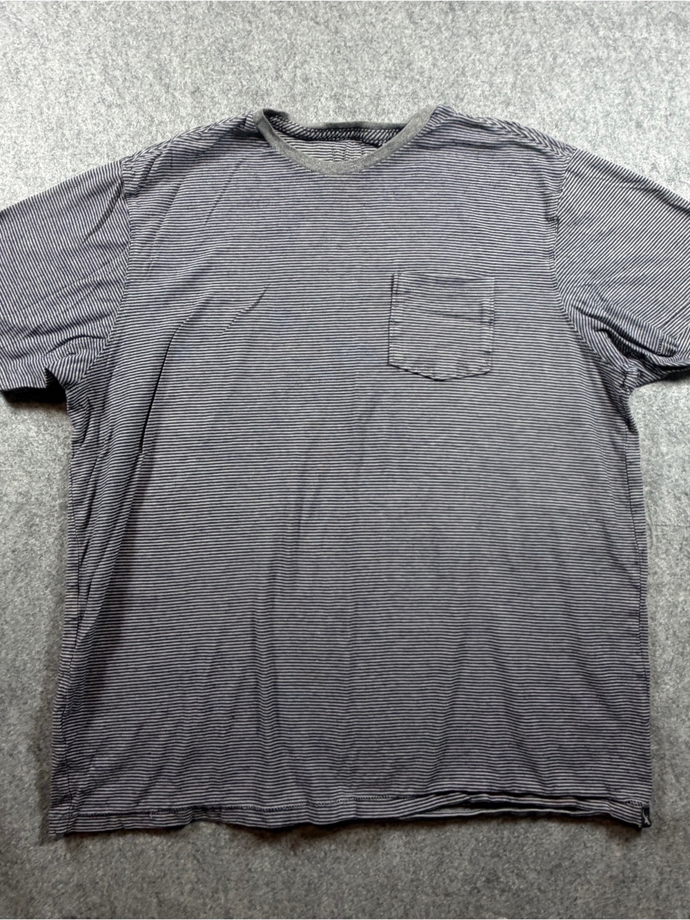 Eddie Bauer Short-Sleeve Striped Pocket Tee in Navy and Gray